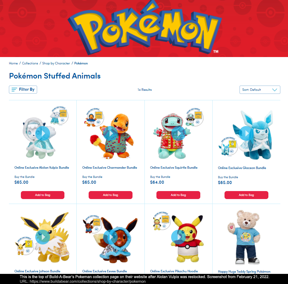 Website for Build-A-Bear's Pokemon Collection